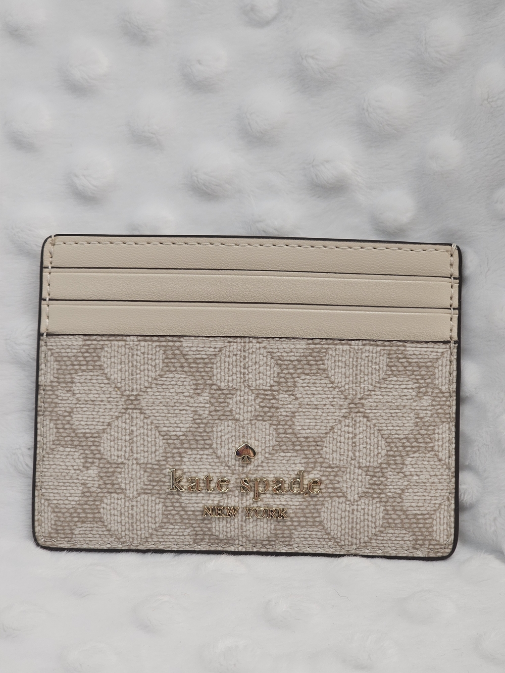 kate spade Neutral Beige Patterned Cardholder with Gold Logo